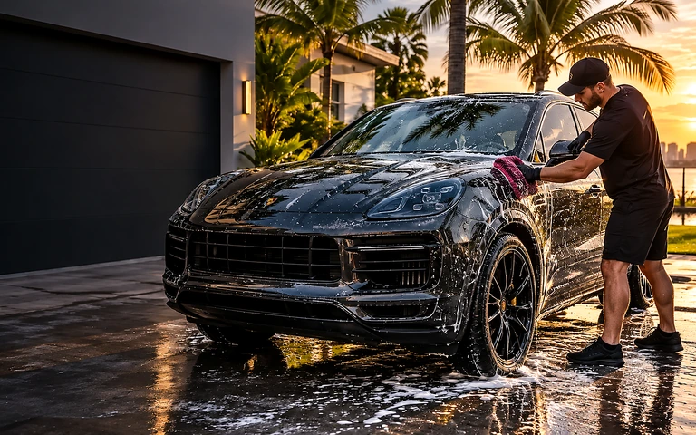 Geoffrey’s mobile detailing service shown on a glossy dark SUV in Tampa